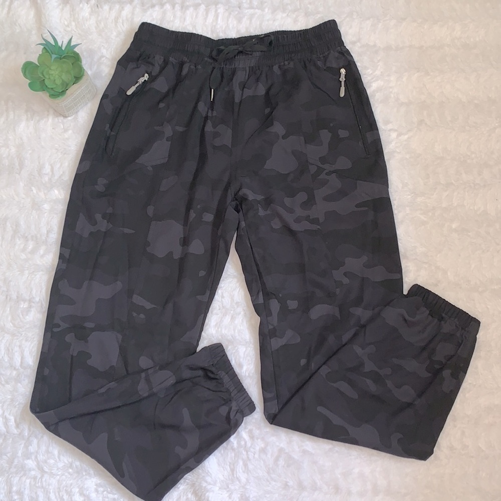 LIBIN black gray camo Hiking Running track Pants with Zipper Pockets joggers